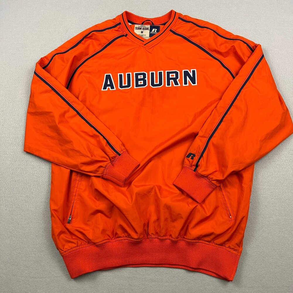Auburn Tigers Jacket Men Medium Orange Russell Athletic V-Neck Windbreaker M